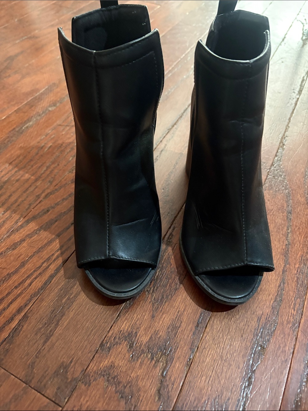 Pink Lily Black Peep-Toe Ankle Booties
